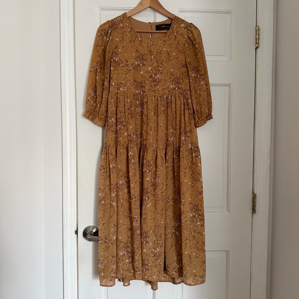 Women's Mustard Floral Tiered Midi Dress